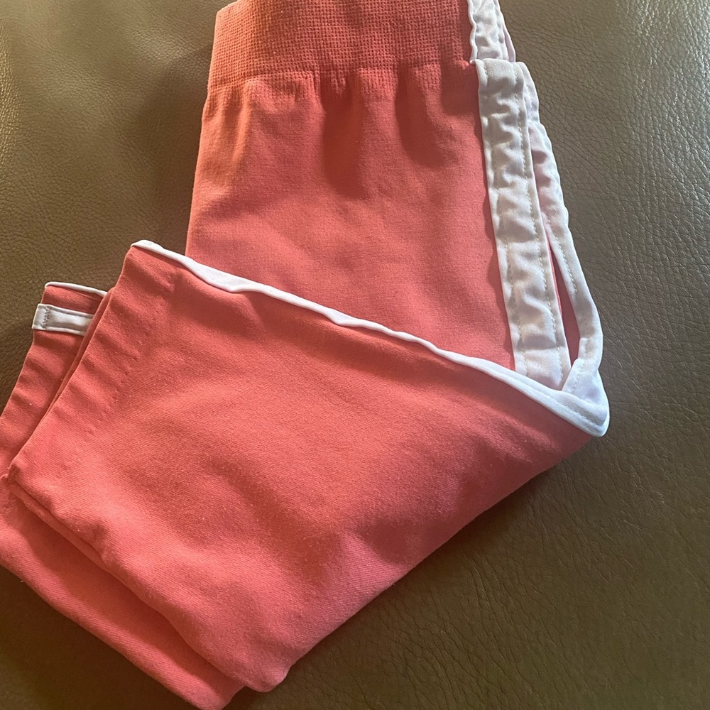 Salmon Pink Biker Shorts, White Stripe, Size S